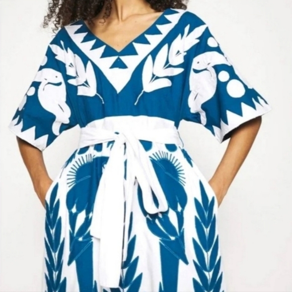 XS/S Farm Rio Blue Embroidered Maxidress - Picture 4 of 5